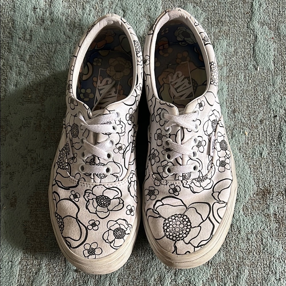Vans Black and White Floral Sneakers